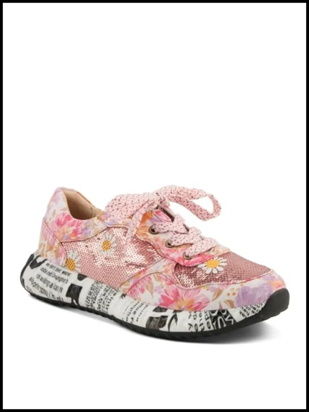 Hand-Painted Embroidered Leather & Textile Fashion Sneakers Lace-Up
